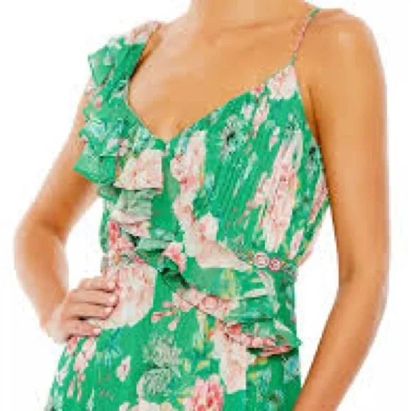 🆕New MAC DUGGAL 9175 Green Floral Gown backless Green Sz 4